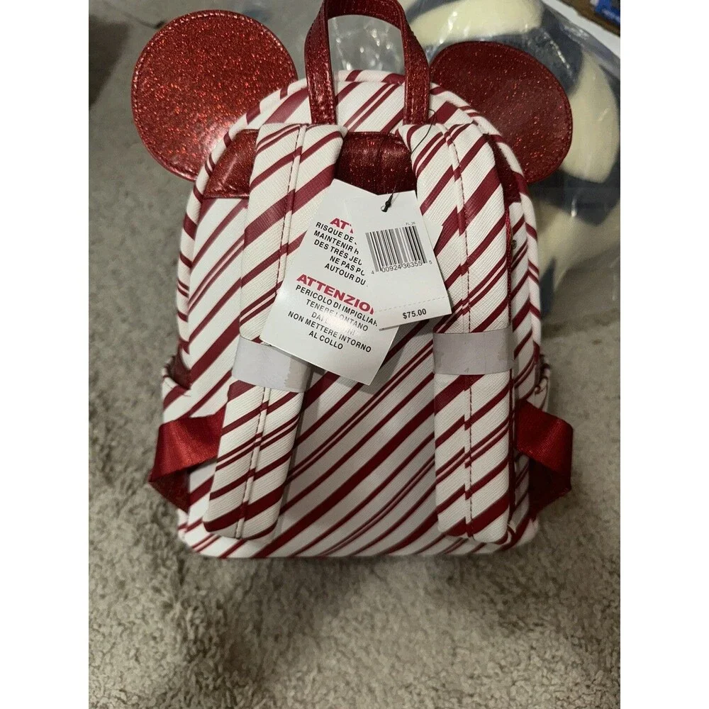 Disney Parks Christmas Peppermint Loungefly Mini Backpack Candy Cane NWOT Red